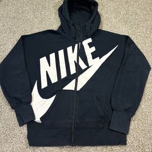 VINTAGE NIKE Sportswear men Dk Blue L big swoosh full zip hoodie gray tag